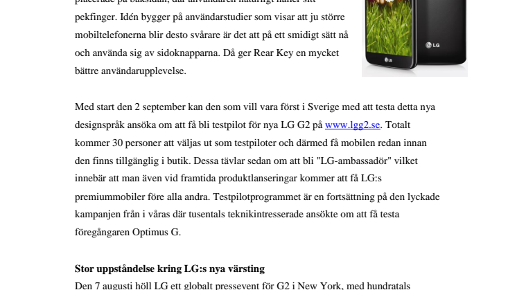 SUCCÉN FORTSÄTTER: LG SÖKER TESTPILOTER FÖR NYA VÄRSTINGMOBILEN LG G2