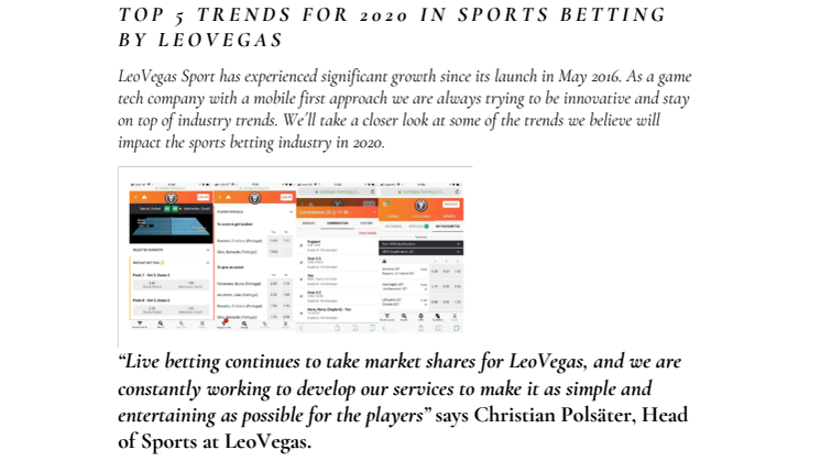 Top 5 Trends for 2020 in Sports Betting by LeoVegas