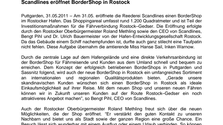 Scandlines eröffnet BorderShop in Rostock 