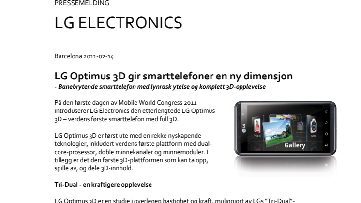 LG Optimus 3D gir smarttelefoner en ny dimensjon 