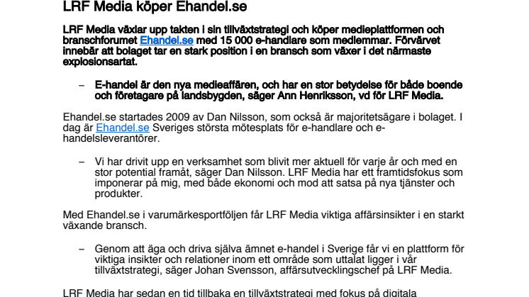 LRF Media köper Ehandel.se 