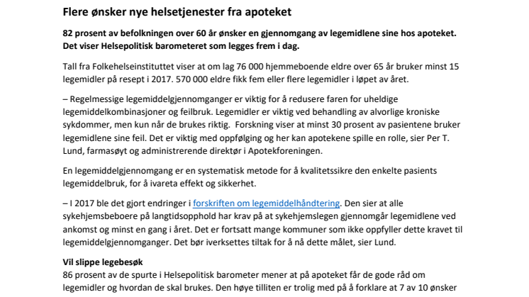 Flere ønsker nye helsetjenester fra apoteket