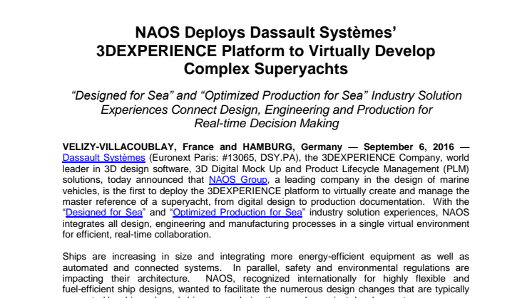  NAOS Ship and Boat Design använder Dassault Systèmes 3DEXPERIENCE-plattform för att virtuellt utveckla komplexa superyachts