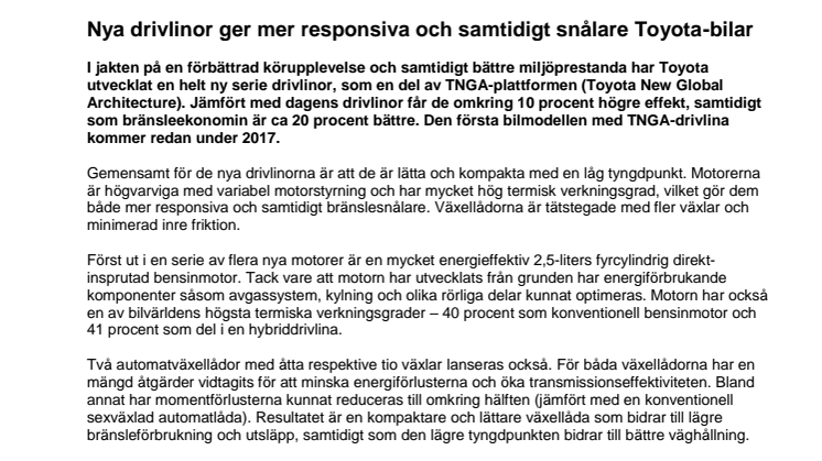 Nya drivlinor ger mer responsiva och samtidigt snålare Toyota-bilar