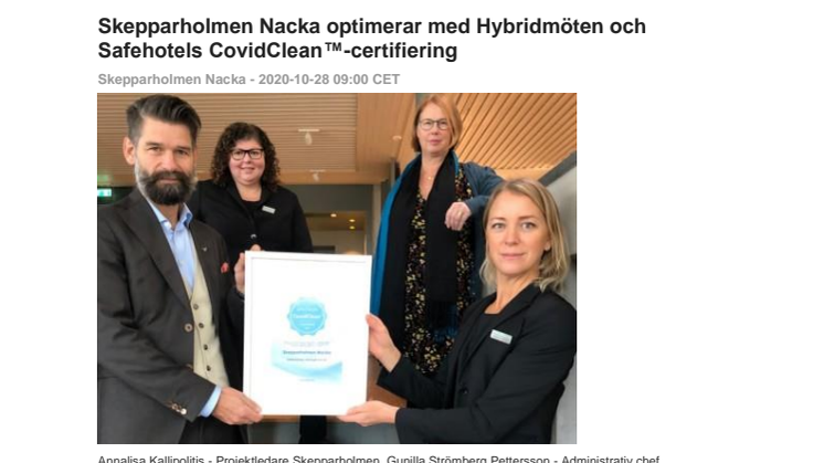 Skepparholmen Nacka optimerar med Hybridmöten och Safehotels CovidClean™-certifiering 