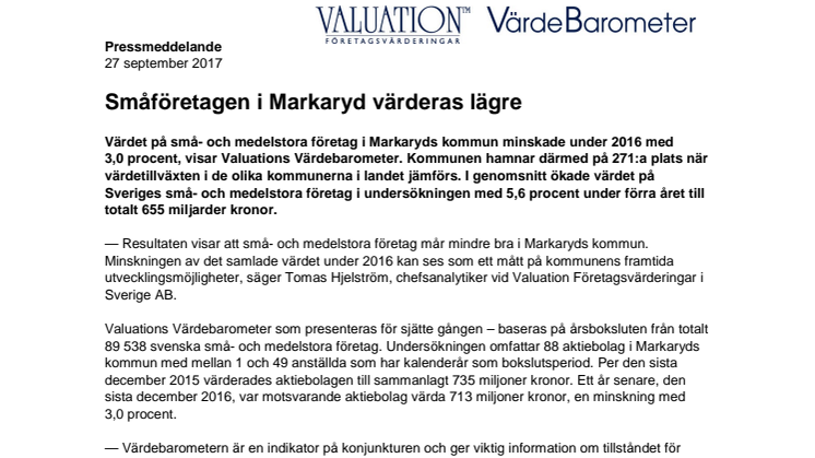 Värdebarometern 2017 Markaryds kommun