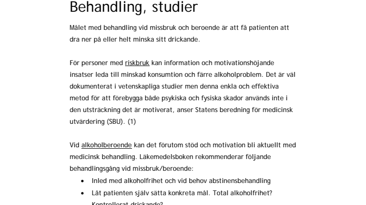 Faktablad om behandling, studier