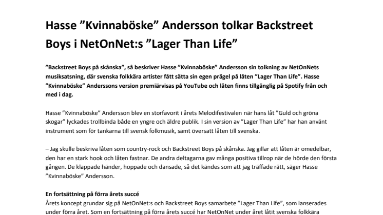 Hasse ”Kvinnaböske” Andersson tolkar Backstreet Boys i NetOnNet:s ”Lager Than Life”