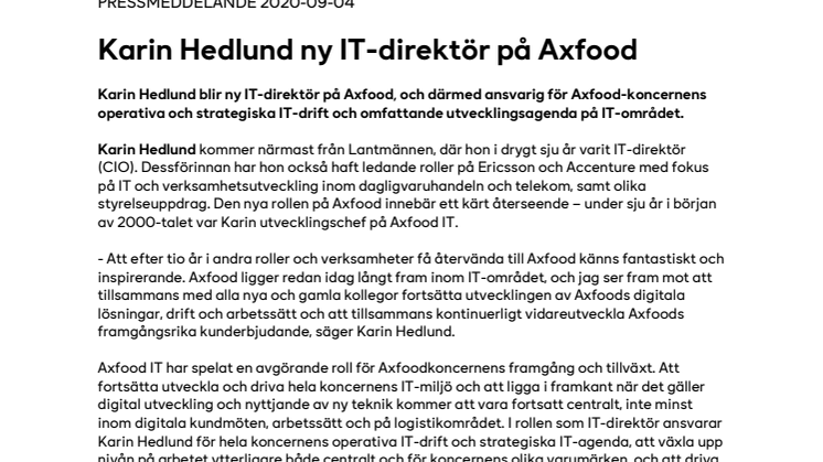 Karin Hedlund ny IT-direktör på Axfood