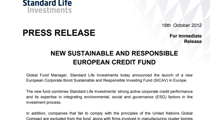Standard Life Investments lanserar ny etisk fond