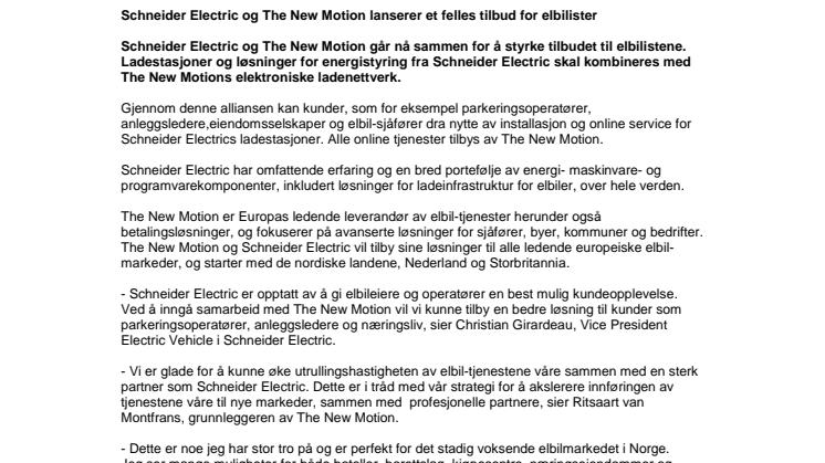 Schneider Electric og The New Motion lanserer et felles tilbud for elbilister