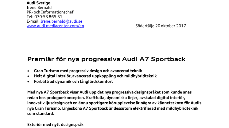 Världspremiär för nya Audi A7 Sportback