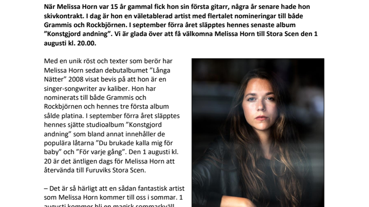 Melissa Horn återvänder till Furuvik