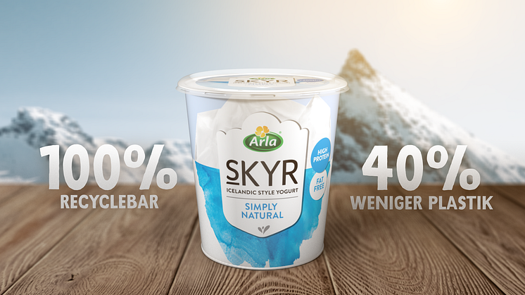 Der neue Arla® Skyr 1kg-Behälter enthält 40 Prozent weniger Kunststoff