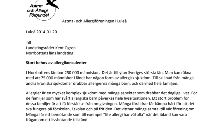Stort behov av allergikonsulenter i Norrbotten