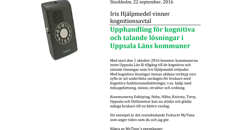 Iris Hjälpmedel vinner kognitionsavtal i Uppsala Läns kommuner