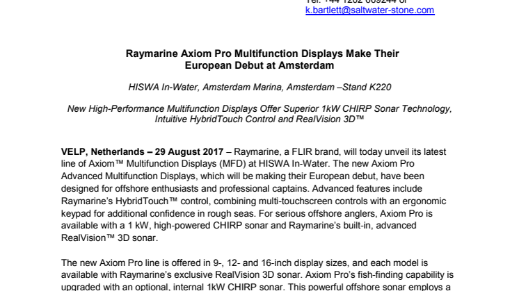 Raymarine Axiom Pro Multifunction Displays Make Their  European Debut at Amsterdam