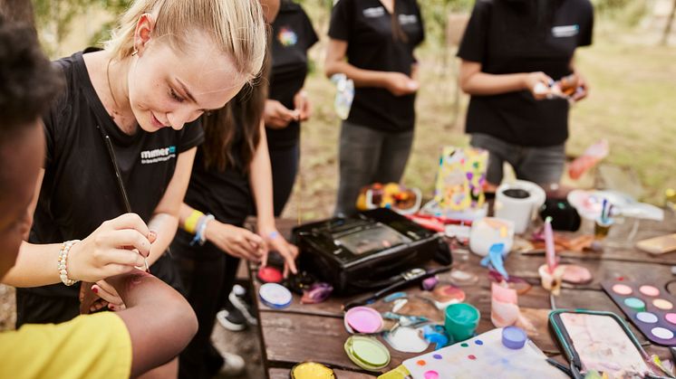 Sommarjobbarna håller bland annat i utomhusaktiviteter för Mimers yngre hyresgäster.