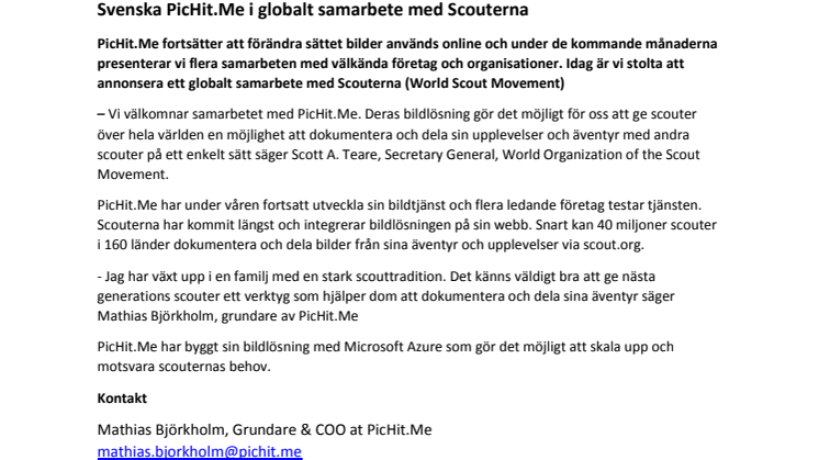 Svenska PicHit.Me i globalt samarbete med Scouterna 
