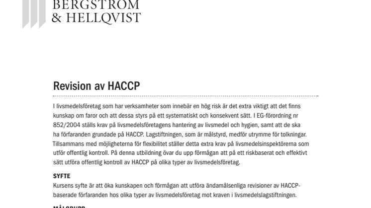 Revision av HACCP