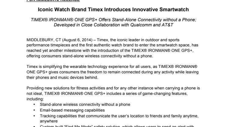 Iconic Watch Brand Timex Introduces Innovative Smartwatch