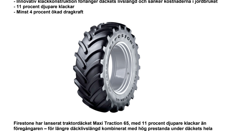 Nya Firestone Maxi Traction 65 – sänker kostnaderna i jordbruket.