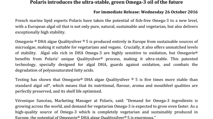 Polaris introduces the ultra-stable, green Omega-3 oil of the future