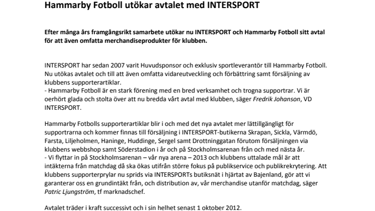 Hammarby Fotboll utökar avtalet med INTERSPORT