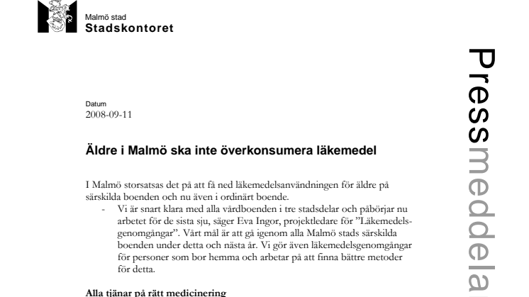 Äldre i Malmö ska inte överkonsumera läkemedel