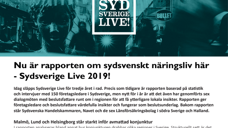 Nu är rapporten om sydsvenskt näringsliv här- Sydsverige Live 2019!