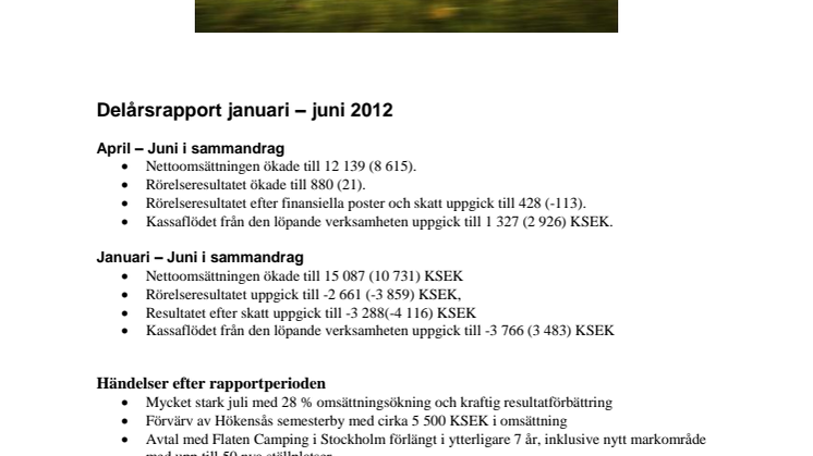Delårsrapport januari – juni 2012