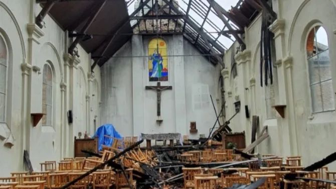 The aftermath of a fire at the Parish of St. Paul in Corbeil-Essonnes, France, July 4, 2020. | credit to OIDACE.