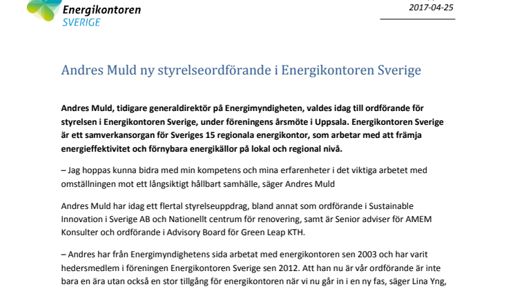 Andres Muld ny styrelseordförande i Energikontoren Sverige