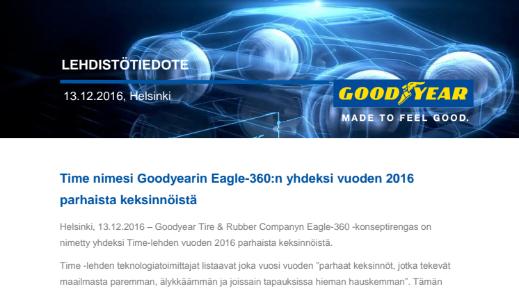 Time nimesi Goodyearin Eagle-360:n yhdeksi vuoden 2016 parhaista keksinnöistä