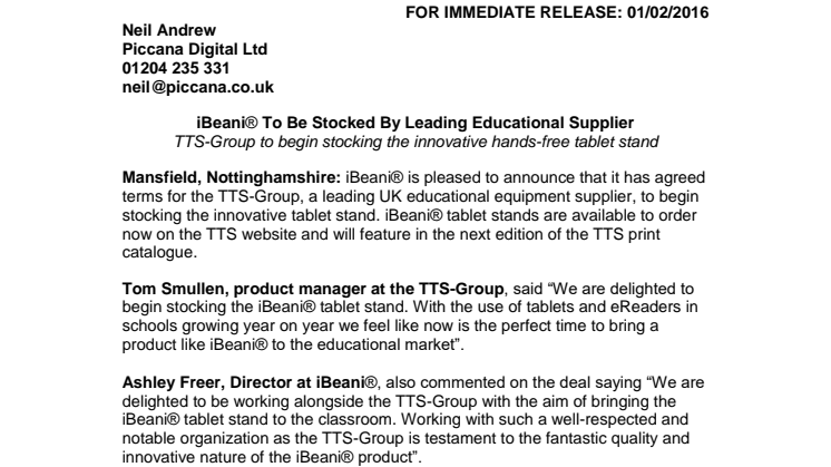 iBeani® To Be Stocked By Leading Educational Supplier