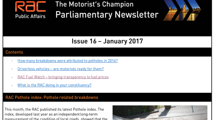 RAC Parliamentary Newsletter #17 - January 2017