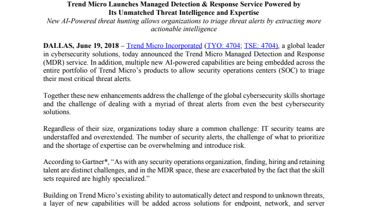 Trend Micro lanserar ny IT-säkerhetstjänst - Managed Detection & Response 