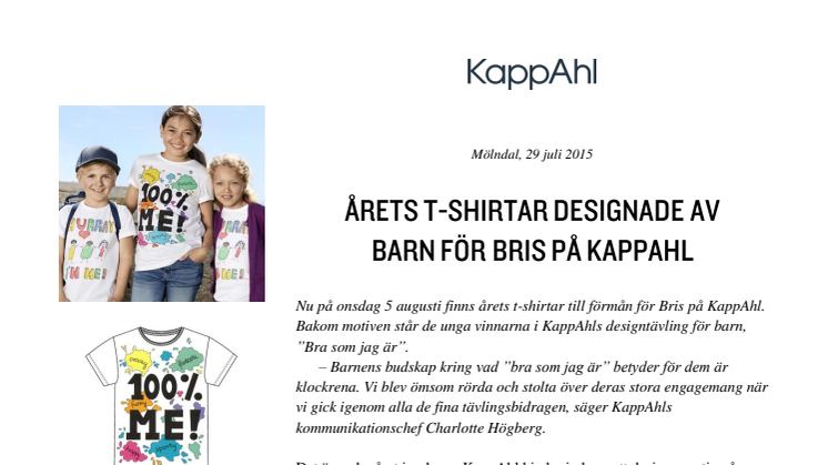 Årets t-shirtar designade av barn för Bris på KappAhl