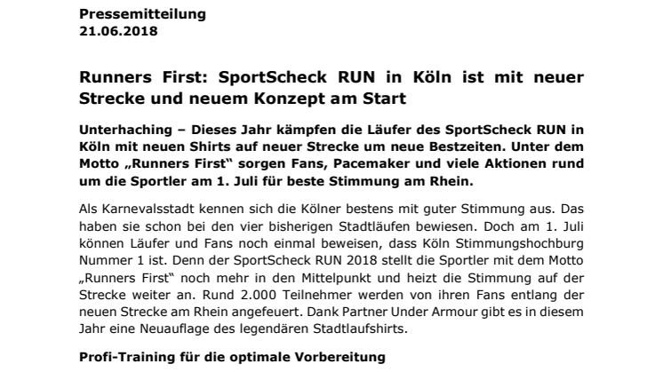 Runners First: SportScheck RUN in Köln ist mit neuer Strecke und neuem Konzept am Start