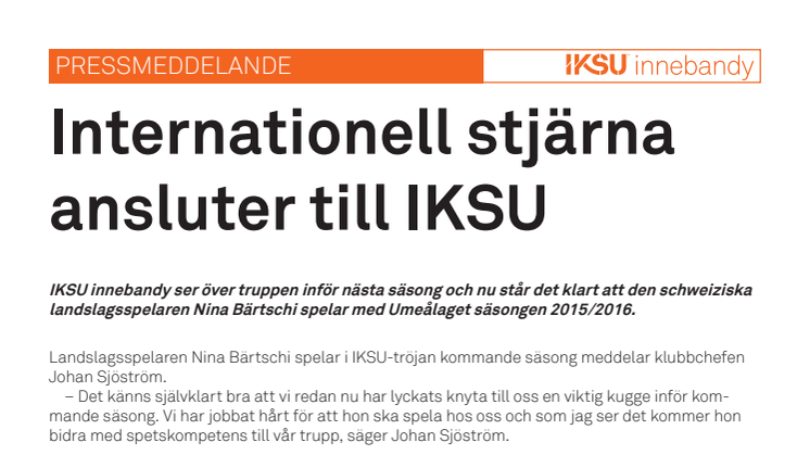 Internationell stjärna ansluter till IKSU innebandy