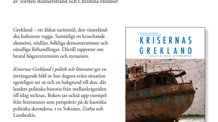 Ny bok skärskådar Greklandskrisen. "Krisernas Grekland i politik och litteratur".