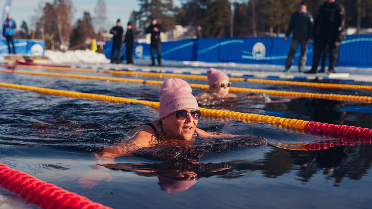 Tina Larshans för Leksands Vinterbadare simmade Vansbro Vintersim för andra året i rad. I år var de två hela lag, 8 personer, från Leksand som ställde upp och simmade såväl 25 meter som lagkapp.