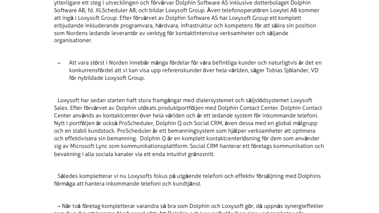 Loxysoft AB förvärvar Dolphin AS och bildar Loxysoft Group