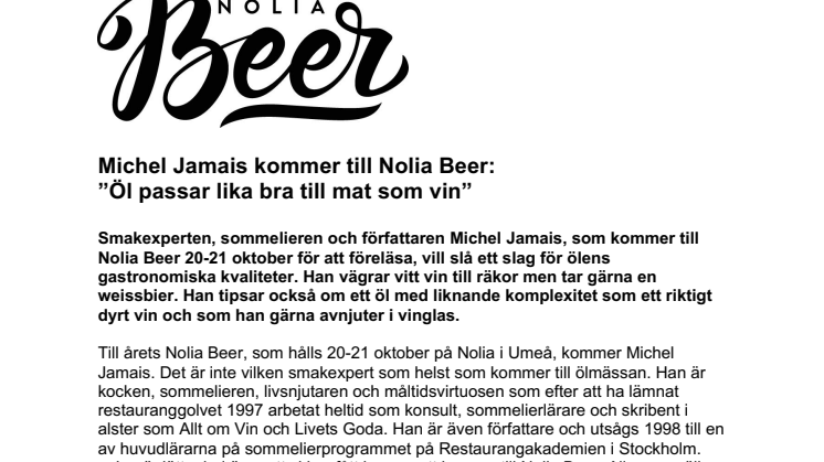 Michel Jamais kommer till Nolia Beer:  ”Öl passar lika bra till mat som vin”