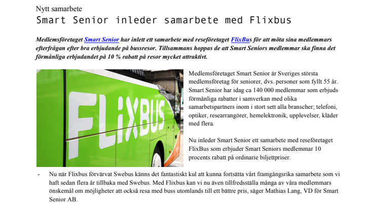 Nytt samarbete: Smart Senior inleder samarbete med Flixbus