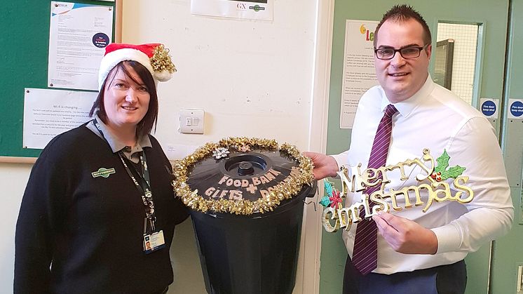 181217 Laura McDonald and Area Operations Manager Simon Bott rallied colleagues to donate to the local food banks