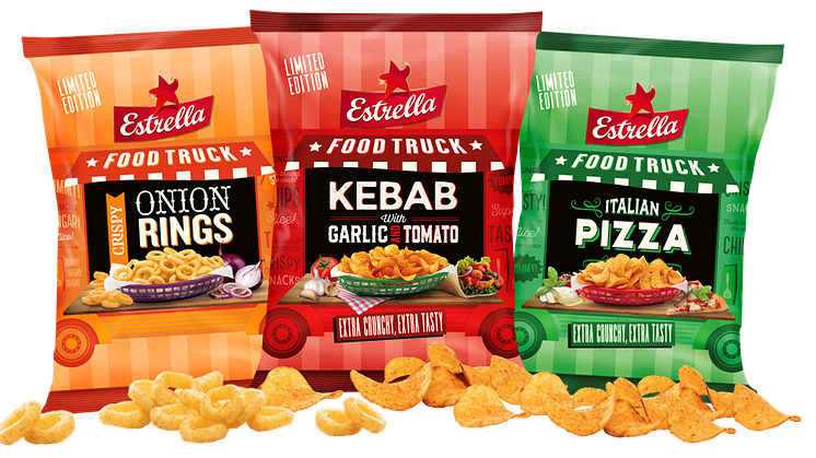 Estrella limited edition Food Truck 2019: Onion Rings, Kebab och Italian Pizza. 