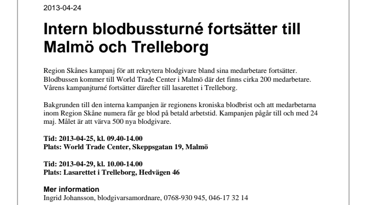 Intern blodbussturné fortsätter till Malmö och Trelleborg