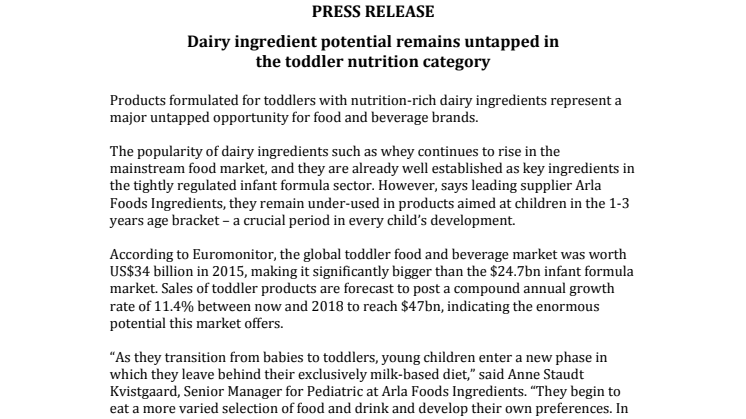 Dairy ingredient potential remains untapped in the toddler nutrition category 