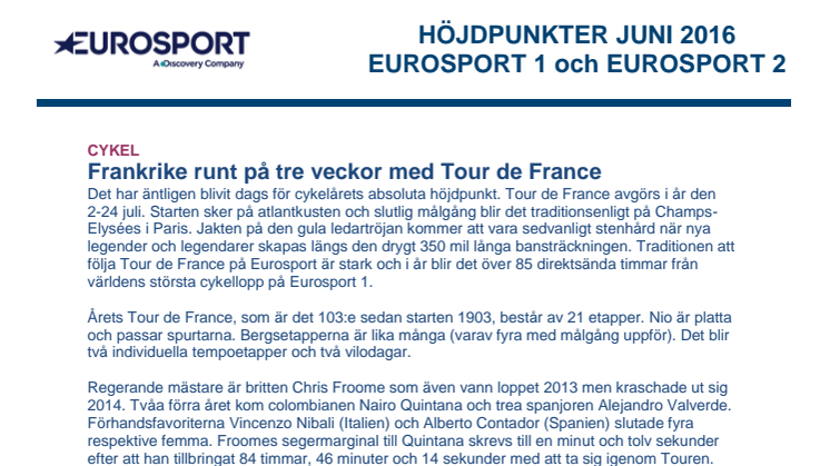 Eurosports höjdpunkter i juli - dokument